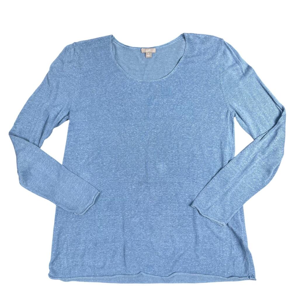 J. Jill Blue Linen Knit Sweater Sz M Lightweight Beachy Cruise Resort Lagenlook